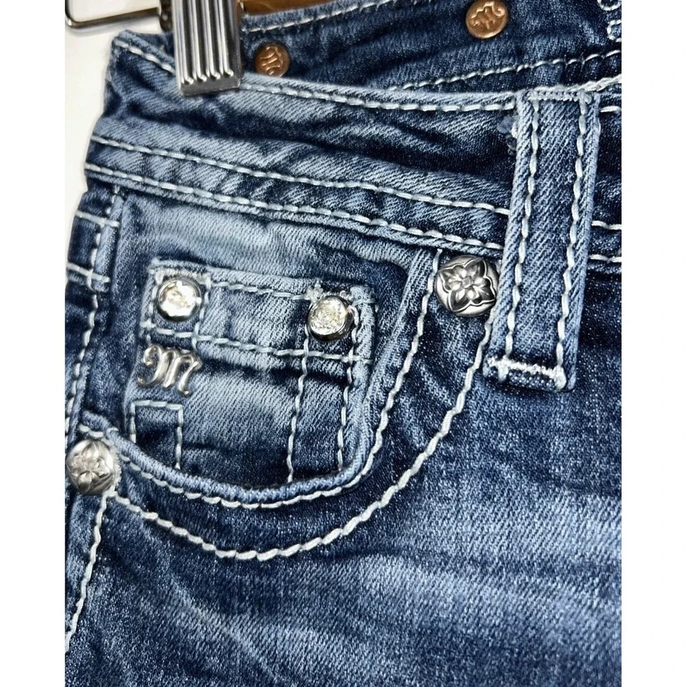 Miss Me Girls Skinny Denim Jeans Sequined Embroidered Pockets Blue  Sz 8 Stretch